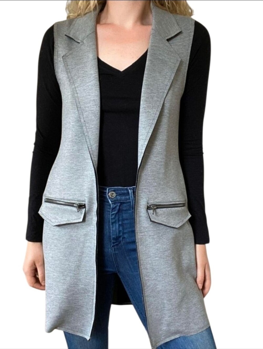 Topshop Heather Gray Longline Open Front Vest Outerwear US 4